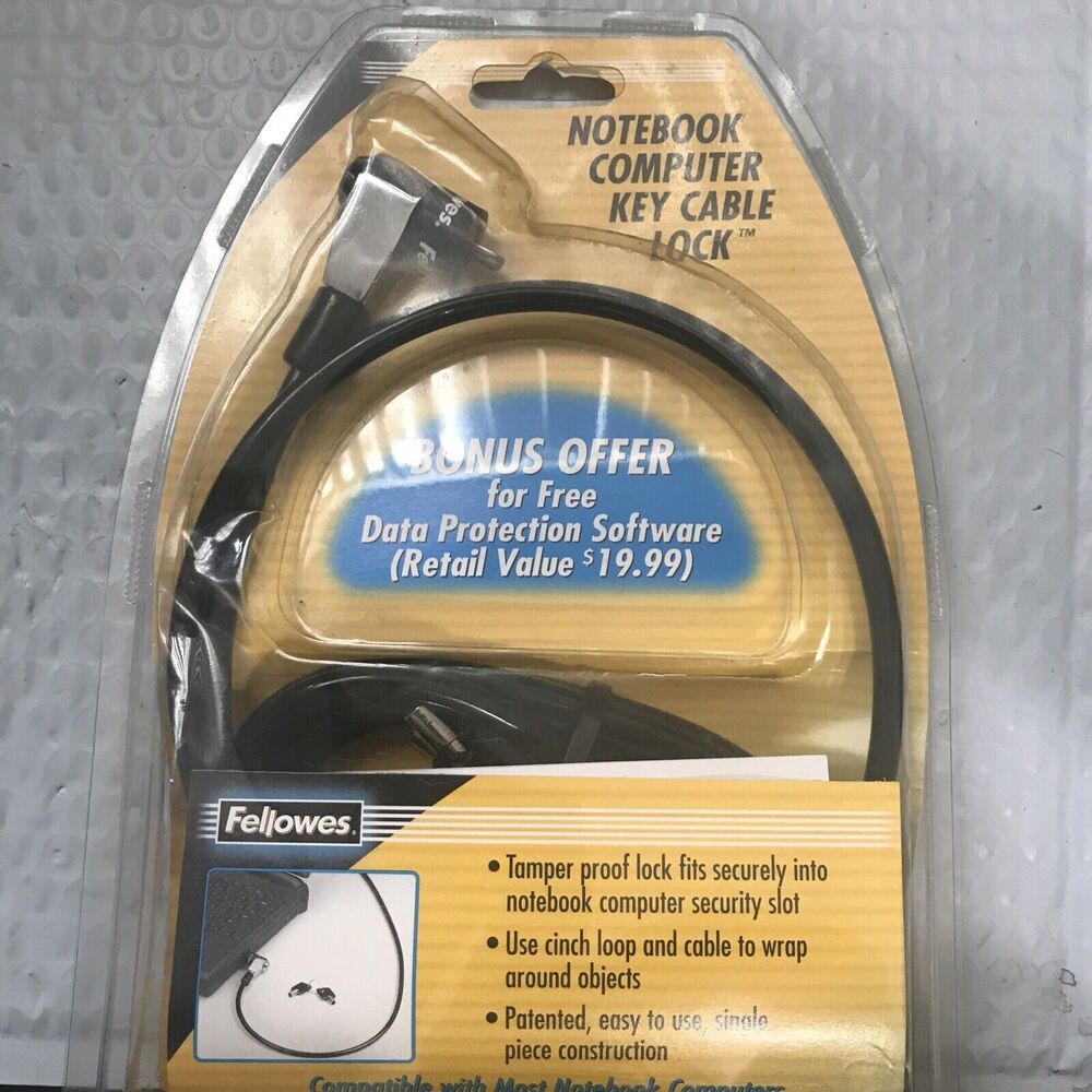 Fellowes Notebook Computer Key Cable Lock 6 Ft Cinch Loop W/ 2 Keys for Laptops